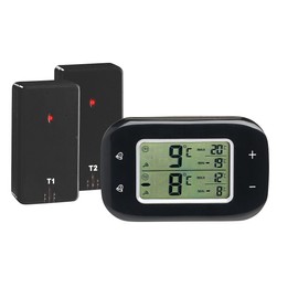 Rosenstein & Söhne Fridge Thermometer: Digital Fridge & Freezer Thermometer, 2 Wireless Sensors, Black (Freezer Thermometer, Thermometer for Freezer)