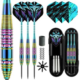 Lavishio Professional Darts Steel Tip Sets, Metal Tip Darts ，Dart Metal Tip Set 3 Aluminum Dart Shafts Steel Tip Dart Set + Extra 3 Dart Flights 3 Replace Plastic Shaft