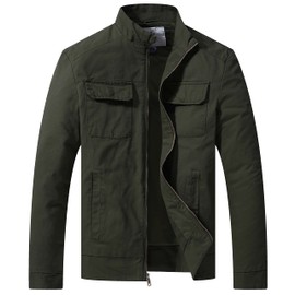WenVen Men's Twill Cotton Field Jacket Light Utility Work Wear (Army Green, M)