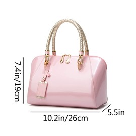 YAQUNICER Top-handle Handbags Purse Satchel for Women Patent PU Shoulder Crossbody Bag Middle Tote-Pink