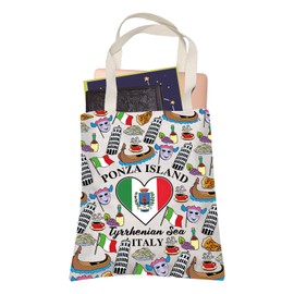 LEVLO Ponza Island Canvas Tote Bag Tyrrhenian Sea Souvenir Gift Italy Travel Shopping Bag for Women, Ponza Island, Medium