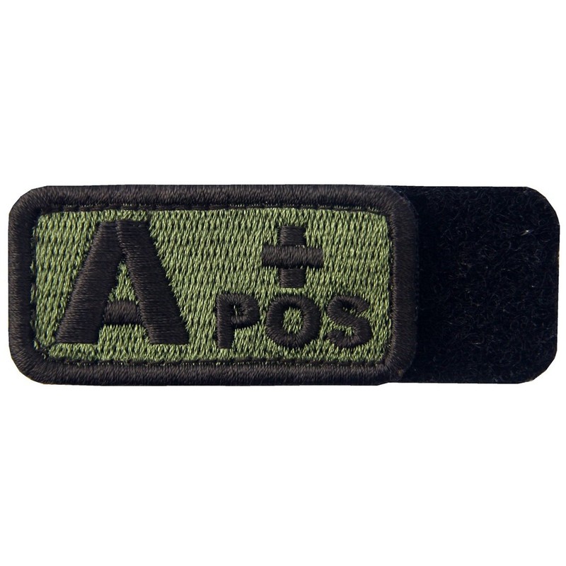 Type A + Tactical Blood Type Embroidered Velcro Patch Olive