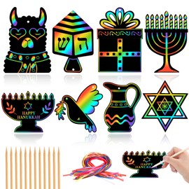 JULMELON Hanukkah Scratch Art, 36 PCS Hanukkah Craft Kits for Kids Rainbow Magic Scratch Art Chanukah Hanging Ornaments Scratch Paper for Hanukkah Decorations Kids Party Games Toys Gifts