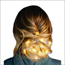 Party Time Hair Lights by Dr. Organizer – 14 Blue & Clear Bulbs with 12 Hair Clips – 3 Light Modes, Batteries Included – Fun, Dazzling Hair Accessory for Parties & Events