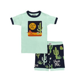 Lazy One Short-Sleeved Summer Pajama Set for Girls and Boys, Kid Pajama Set, Succulent, Cactus (Stuck in Bed, 8)