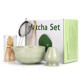 Spesh Matcha Whisk & Bowl Set 5 PCS Matcha Tea Kit Includes Ceramic Bowl Whisk Holder Chasen and Chawan Set Teaware Gift for Matcha Lovers and Tea Ceremony Fans(Matcha-Green)