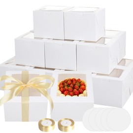 Retainbre 40pcs 6x6x5 Inch Mini Cake Boxes with Cake Boards Small Bakery Boxes with Window 6 Inch Bento Cake Box for Cookie Pastry Wedding Birthday Party Christmas (20 Boxes and 20 Boards, White)