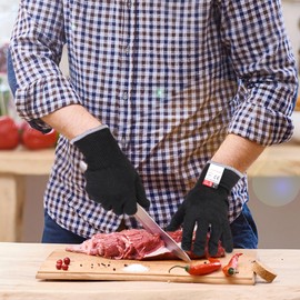 AUKLETBLIEF 4 PCS Kitchen Work Safety Protection Anti-Cutting Gloves Grade 5 Wear Resistance,Peel The Shell, Cut The Meat (Black, X-Large)