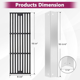 Hiorucet Replacement Parts Kit for CharGriller 5050 5650 2121 3001 5072 2123 2828 3072 2222 3725 Gas Grill Models, Cast Iron Cooking Grates and Stainless Steel Heat Plates for Char-Griller Replacement