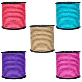 KIS Premium Natural Jute Rope 6MM (1/4 Inch 50 FT), Smell Free, Crafts, Cat Scratching, Home Decor, Biodegradable, Hemp Sisal Manila, Decoration, Camping, PET Friendly - Handmade DIY - Colorful…