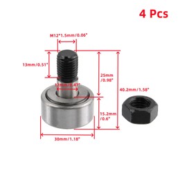 Oedema 4 Pcs CF12 Cam Follower KR30 Needle Roller Bearing Heavy Duty Heavy Steel Roller Track Runner Bearing M12 x1.5mm
