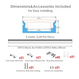 Besseto 10Pack 6.6Ft/2M White LED Aluminum Channel,LED Strip Light Diffuser Aluminum Channel Profile Housing Extrusion for Under Cabinet Counter and Stairs (White-10Pack 6.6ft)