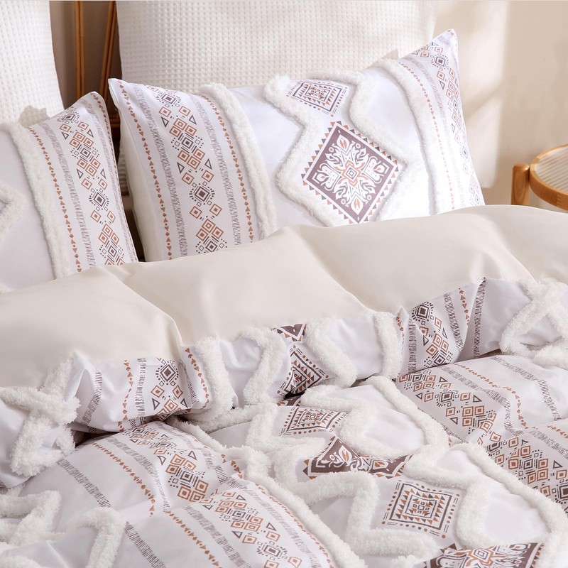 Herside Light Brown 100% Cotton Duvet Cover Set King Size,