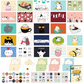 Decorably 50 Pack 4x6in Cat Blank Cards and Envelopes Cats and Stickers, 25 Adorable Kitty Designs Blank Cat Cards and Envelopes - All Occasions, Birthdays, Appreciation