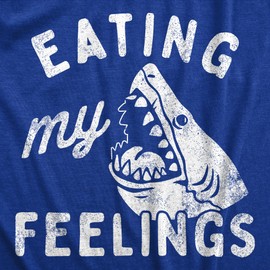 Funny Shark Shirt for Women – Eating My Feelings Shark Graphic Tee – Soft Cotton Blend Fabric – Casual Summer Beach Top for Ladies and Ocean Lovers - Royal S