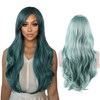 Tangyaoyusun 28Inch Green Wig with Bang Long Wavy Curly Hair