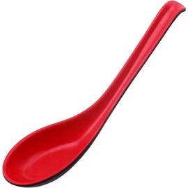2Pcs Asian Soup Spoons Long Handle with Hook Red and Black Chinses Soup Spoon Japanese Ramen Wonton Soba Rice Noodle Kitchen