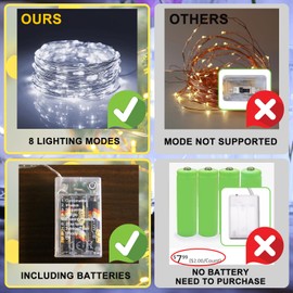 SINAMER White Fairy Lights Battery Operated (Included), 8 Modes & Auto Timer, 2 Packs 5m 50Led Mini Twinkle Silver Wire Firefly Starry Lights, Waterproof Battery Operated Lights for Wedding Parties