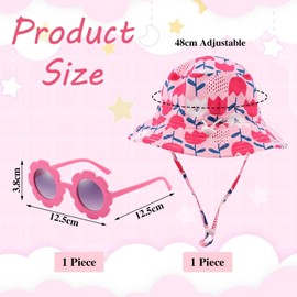 YSJCHEBS 1 Piece Kids Flower Hat and 1 Piece Kids Sunglasses, Sun Protection Bucket Hat, Cute Printed Bucket Hat, UV Protection Sunglasses, Outdoor Accessories, pink