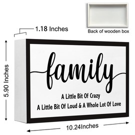 Family a Little Bit of Crazy Sign Wooden Box Desk Decor,Rustic Farmhouse Home Wood Block Sign for Home Living Room Shelf Tabletop Decor 10'' x 6''