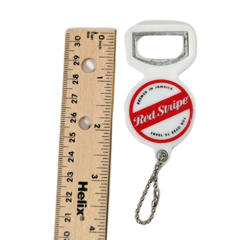 Red Stripe Beer Jamaica Keychain Keyring Bottle Tool Opener Advertising