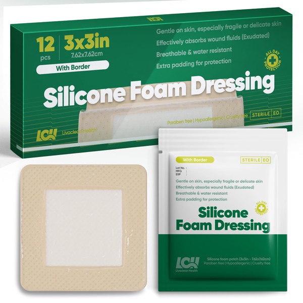 3" x 3" Silicone Foam Dressing by LivaClean Health (12