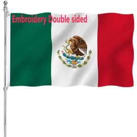 Embroidered Mexico Flag Double Sided Mexicana Flag for Outdoors 3 Ply 340D Heavy Duty Polyester and Durable Canvas Header