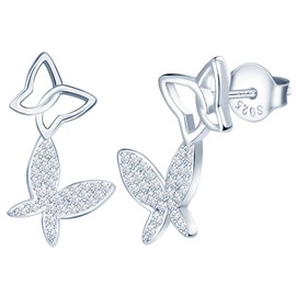 MICMIF Butterfly Stud Earrings Women's Earrings Silver 925 Butterfly Zirconia Stud Earrings Hypoallergenic Two Butterfly Earrings for Women Girls, Cubic Zirconia Sterling Silver, Cubic Zirconia