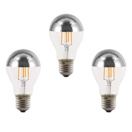 A60 Half Chrome Light Bulbs 3Pack 4 Watts(40W Equivalent)E27 Base LED Filament Vintage Edison Bulb with Mirror Half Chrome Silver Bulbs for Bathroom Kitchen Living Room,Warm White 2700K,Non-Dimmable