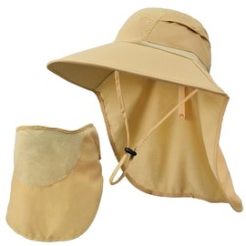 Sun Hats for Men Women Detachable Face Cover Wide Brim Fishing Hats with Neck Flap UPF 50+ Outdoor Safari Hats Khaki
