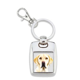 KAZMUGZ SQUARE YELLOW GOLDEN LABRADOR DOG KEYRING. Square Silver Plated Labrador Picture Key Chain for Labrador Owners. Labrador and Labrador Dad Gift Key Holder.