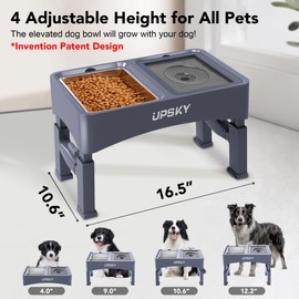UPSKY 3-in-1 Elevated Dog Bowls Slow Feeder, 4 Height Adjustable Raised Dog Bowl Stand No Spill Dog Water Bowl Dispenser, Stainless Steel Dog Food Bowl and Water Bowl for Small Medium Dogs, Blue