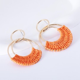 Stocking Stuffers Holiday Outfits for Women 2024 Rattan Earrings Boho Earrings for Women Beach Earrings for Girls Raffia Hoop Earrings Summer Earrings Gift for Her
