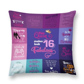 YOKUPOTAC 16th Birthday Gifts for Girls Cushion Covers, 16 Year Old Girl Birthday Presents Decorations Throw Pillow Cover, 18x18 Inch Double-Sided Happy Birthday Gifts Ideas for Daughter