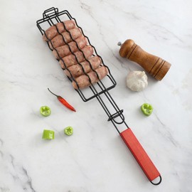 Mrchrogge Hot Dogs Grilling Basket, BBQ Basket for Sausage,Hot Dog Grill,Wooden Handle Sausage Grill Cage,Grill Basket,Grill Accessories,BBQ Grilling Basket,Outdoor Camping BBQ Rack