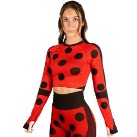 Miraculous Ladybug Womens Crop Top Active Cosplay - Seamless for Gym Workout, Yoga, Running by MAXXIM Red/Black Medium