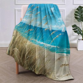 Beach Sea Blanket Gifts for Women Adults Soft Warm Lightweight Cozy Seaside Coastal Blue Ocean Nautical Modern Throw Blankets for Bed Living Room Sofa Travel Home Decor 80"x60"