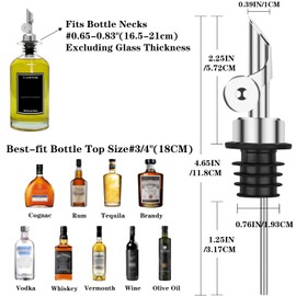 2 Pcs Olive Oil Dispenser Bottle Spout, Speed Liquor Pour Spout with Flip Top, Stainless Steel Auto Pour Spouts for Liquor Bottles, Oil Bottles, Vinegar, Syrup and Other Liquid Bottles