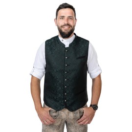 Schöneberger Trachten Couture Bastian Men's Traditional Waistcoat, Dark Green, Lederhosen Traditional Jacket, Loden Vest for Oktoberfest, Jacquard Vest, Dark Green