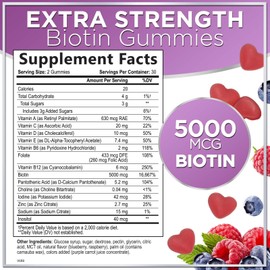 Hair Vitamins Gummy with Biotin 5000 mcg, Hair Growth Support with Vitamins E & C, Non-GMO & Gluten Free, Thicker, Stronger & Beautiful Hair, Skin & Nails, Hair Vitamin for Women & Men - 60 Gummies