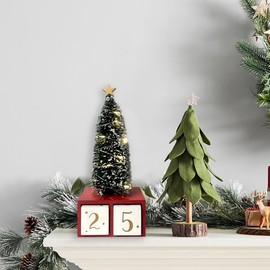 HOMirable Christmas Wood Countdown Box with Tree, Block Stars 32 Days Advent Calendar Tabletop with LED Lighted, Number Date Rustic Wooden Home Decor, Holiday Xmas Ornament Desk Decoration Gift