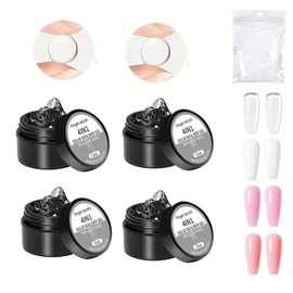 Solid Builder Gel for Nails Hard Gel 4 in1 Clear White Non-sticky for Nail Extension with Art Tools for DIY Nail Thickening Solution (2)