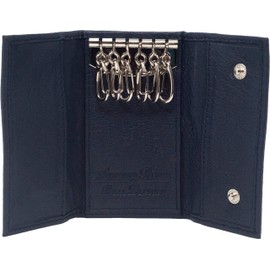 Ashford Ridge Real Leather Key Case Holder Card Wallet in 6 Colours Black Red Tan and Brown (Navy)