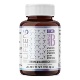 Complejo B, Vitamina B12, Acido Fólico, Biotina, Vitamina B2, Vitamina B3, Vitamina B5, Vitamina B6, Calcio 120 Cápsulas Suplemento Alimenticio Lifeed5