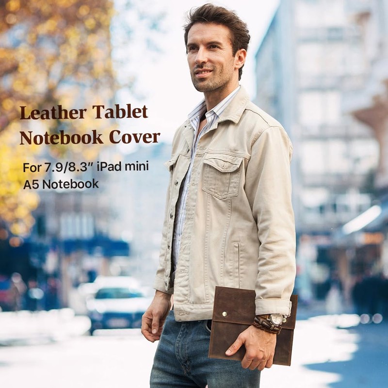 Hiram Leather Notebook Sleeve Case Multifunctional Leather Storage Bag for