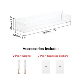 uxcell Acrylic Spice Rack Wall Mount, 4 Set Acrylic Spice Shelf Organizer, Hanging Seasoning Jar Storage Holder, Clear Display Rack for Kitchen Wall Cabinet Door