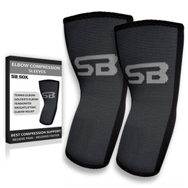 SB SOX Compression Elbow Brace (Pair) - Great Support That Stays in Place - for Tennis Elbow, Tendonitis, Arthritis, Golfers Elbow - Perfect for Weightlifting, Sports, Any Use (Black/Gray, Small)