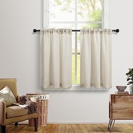 Dancurton - Cortinas de lino de lino para cocina, granja, campo, 60.96 cm de largo, 2 paneles con bolsillo trasero para pestañas filtradoras de luz, cortas, para baño, sótano, puerta