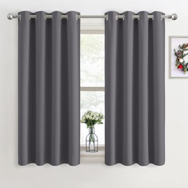 PONY DANCE PONY DANCE Grey Blackout Thermal Insulated Curtains for Bedroom, 46 x 54 Inch Short Eyelet Curtains & Drapes, Soft Black Out 2 Panels for Window Living Room/Kitchen