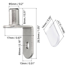 5mm (1/5 inch) Shelf Support Pegs, 50 Pcs L-Shaped Metal Support Pegs with Silicone Sleeve for Kitchen Bookcase Cabinet Furniture Support, Nickel Plated Shelf Pins Holders